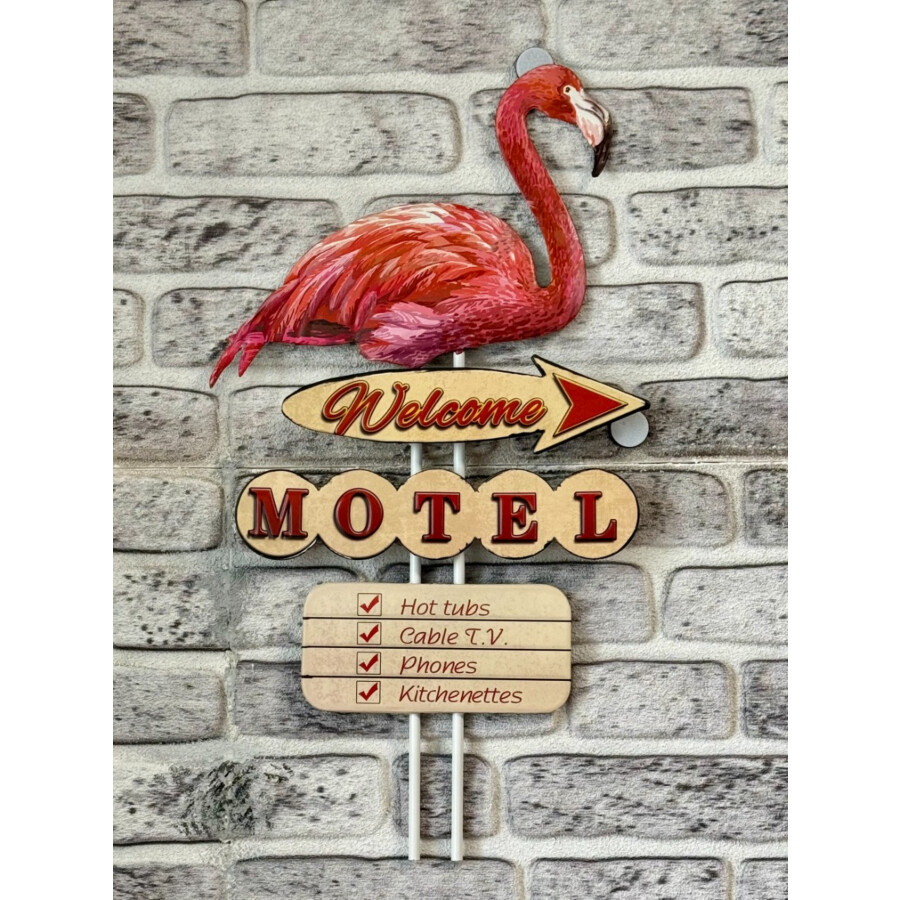 Blechschild Flamingo Motel 3D