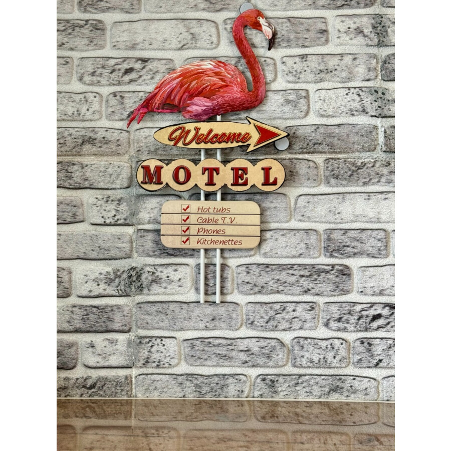 Blechschild Flamingo Motel 3D