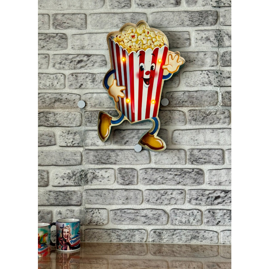 Blechschild Popcorn geprägt LED Beleuchtet / Fernbedienung