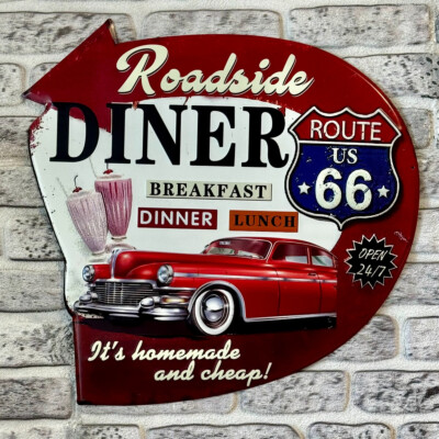 Blechschild Roadside Diner geprägt