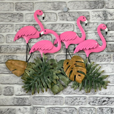 Blechschild vier Flamingos 3D