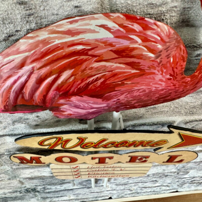 Blechschild Flamingo Motel 3D