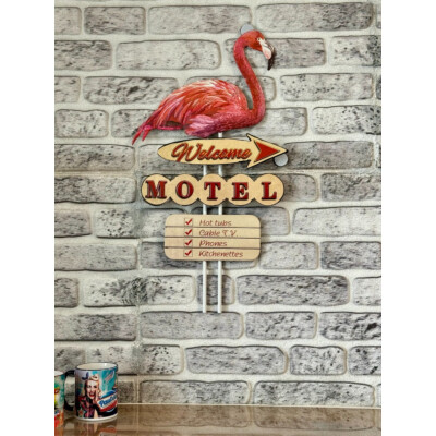 Blechschild Flamingo Motel 3D