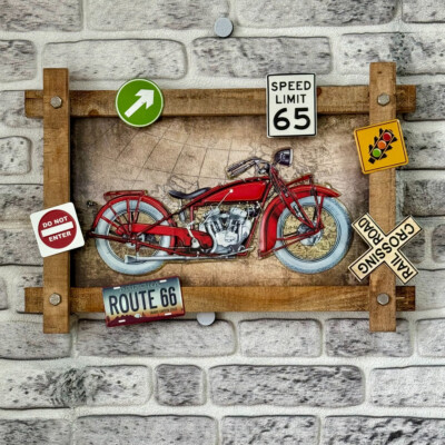 Blechschild Wandbild Motorrad Route 66