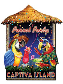 Blechschild Parrot Party Hut